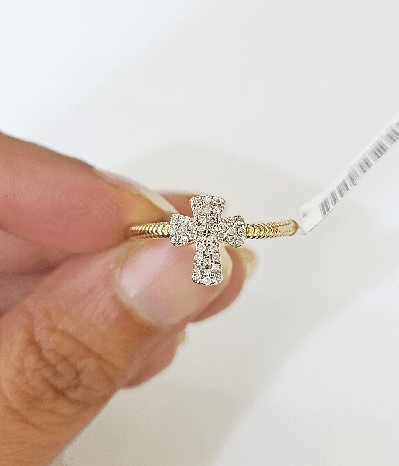 Real 10k Diamond Ladies Ring Jesus Cross Yellow Gold Women Casual - GoldenlinQ